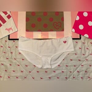 VS PINK VINTAGE Y2K EXTRA LOW RISE HIPSTER COTTON PANTY WHITE DOG PUP HEART LOGO